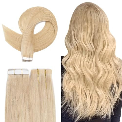 TESS Tape Extensions Echthaar 40 cm, Blond Tape Klebeband Haarverlängerung 20 pcs Glatt Mittele blond Remy Tape in Hair Extensions für Haarverdichtung (20pcs-30g)