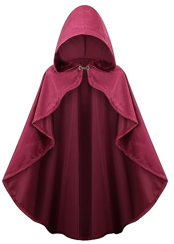 maxToonrain Medieval Costume with Hood Northern Knight Renaissance Hooded Cloak Vintage Gothic Witch Wizard Victorian Halloween Fancy Dress Costume