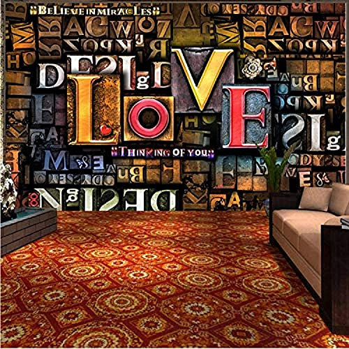 Graffiti Embossed Letters Love Heart Mural Wallpaper Background Wall Paper Industrial Decoration Bedroom Decor 3D Wallpaper Home Decor Paste Living Room The Wall for Bedroom Mur 350 (W) x 256 (H) cm