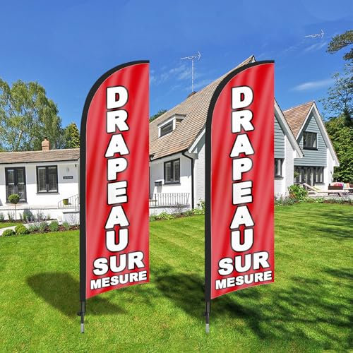 FSFLAG Drapeau de plume personnalisé, drapeau de plume personnalisé sans vent de 7 pieds avec kit de poteau et piquet de terre, panneau de drapeau personnalisé de publicité de 2,1 m pour les affaires