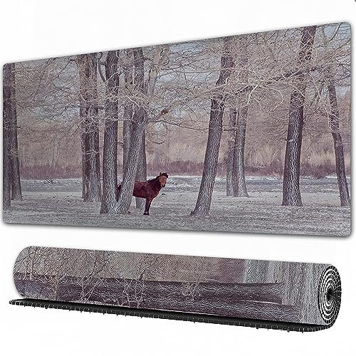 Gaming Mauspad XXL 750 x 400 x3 mmEinsam im Wald Steht hinter Kahlen Bäumen Win Mousepad Groß Vernähte Kanten WassXerdicht Anti-Rutsch für PC,MacBook,Laptop Verbessert Präzision und GeschwindigkeiX