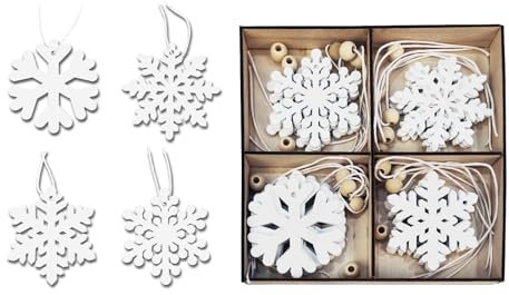 DATEFUN Decorazioni Albero di Natale Legno - Addobbi Natalizi per Albero con Spago - DIY Fiocchi di Neve Legno per Natale Addobbi, Artigianali (6CM)