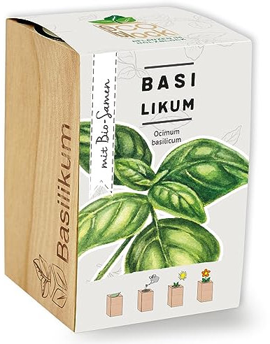 Feel Green ecoblock Basilikum, Bio Samen, Nachhaltige Geschenkidee (100% Eco Friendly), Grow Your Own/Anzuchtset, Pflanzen im Holzblock, Made in Austria