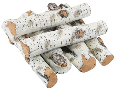 FIRXZYMZ 6-teiliges Gas-Kaminholz-Set, weiße Birke, Keramik-Gasscheite für Gaskamin, elektrische Gaseinsätze, Propan, belüftet, Gel, Ethanol, Innen- oder Außenkamine, Kamindekoration
