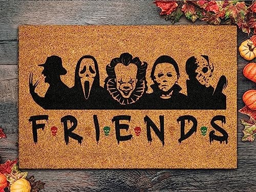 Ensound Best Friends Halloween Team Door Mat, Welcome Horror Characters Halloween Doormat, 36x24 Inch, Polyester, Non-Slip, Waterproof