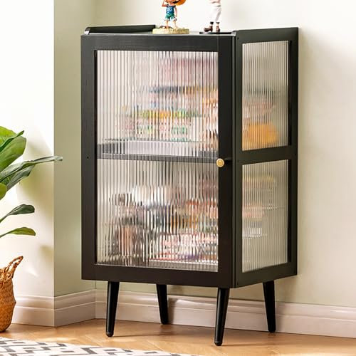 Hoixin Vitrine, vitrine en Verre, Largeur: 77/107/136 cm, vitrine de comptoir en Verre, Facile à Nettoyer-Noir A