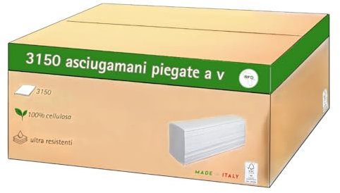 3150 Asciugamani di Carta Monouso | Piegati a V | 100% Cellulosa | Soft & Resistenti | Perfetti per Dispenser | Confezione Economica
