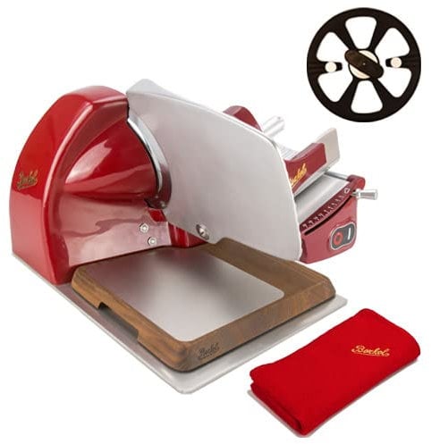 Berkel Affettatrice Home Line 200 Plus in rosso con tagliere Berkel – taglierina da cucina con tagliacoltelli e tagliere originale di Berkel in frassino – Offerta speciale