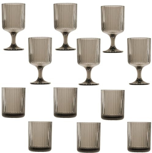 KEDEA Offerta 6 Bicchieri Acqua + 6 Calice Acqua Effetto Lucentezza, Lavabili In Lavastoviglie, Bicchieri E Calici In Pasta Colore Multicolore Charleston Colore GRIGIO