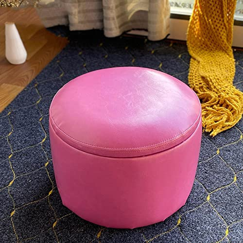 Ottomane, Fußhocker, Schuhwechselhocker, Aufbewahrungshocker, Ölwachs-Leder-Fußhocker, runder Hocker, Fußhocker, Wohnzimmer-Ottomane, der Schlafzimmer-Fußhocker, Pink- 40 x 33 cm