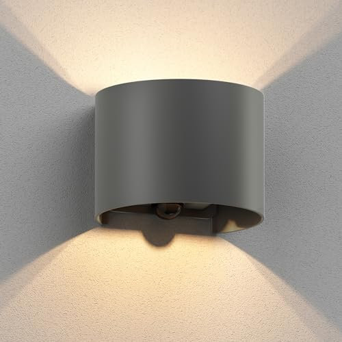 ledscom.de Wandleuchte RUNEL für außen, IP65, Up-/Downlight, Bewegungsmelder, anthrazit matt, rund, 1x G9 max. 10W