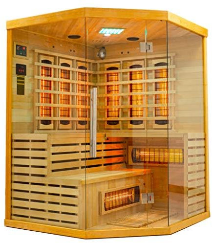 Elbe Infrarotkabine für 3-5 Person aus Hemlockholz 8 Vollspektrumstrahler 1 Carbonstrahler lokale Temperaturregelung mit Farblichtherapie Ionisator und Audio System150x150x200cm