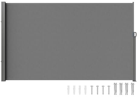 VEVOR Toldo Lateral Retráctil Pantalla de Privacidad al Aire Libre 180x350 cm Toldo Lateral contra Viento Impermeable de Poliéster Divisor de Habitación UV 30+ para Patio, Jardín, Balcón, Gris