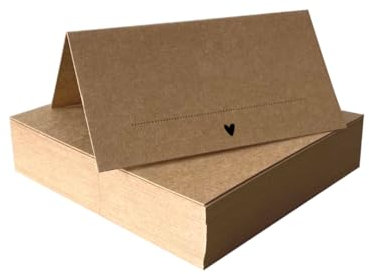 Tischkarten Kraftpapier braun mit Herz | 25, 50, 100 Stück | selbst beschriften | Namensschilder, Platzkarten | für Hochzeit, Geburtstag uvm (100)
