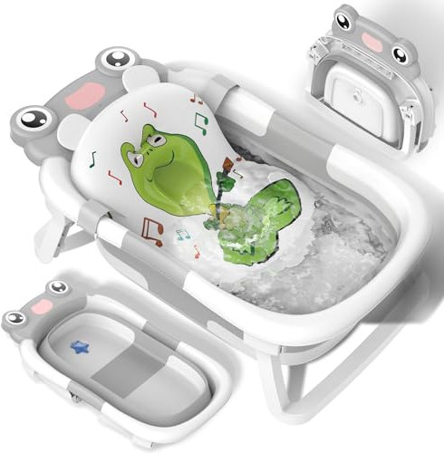 Baby Badewanne, Babywanne Faltbare mit Badematte Babybadewanne Faltbar Baby Bathtub Ergonomisch Platz Sparen Tragbare Reisedusche Badewanne Baby für Babys von Neugeborene Kleinkinder 0-24 Monaten Grau
