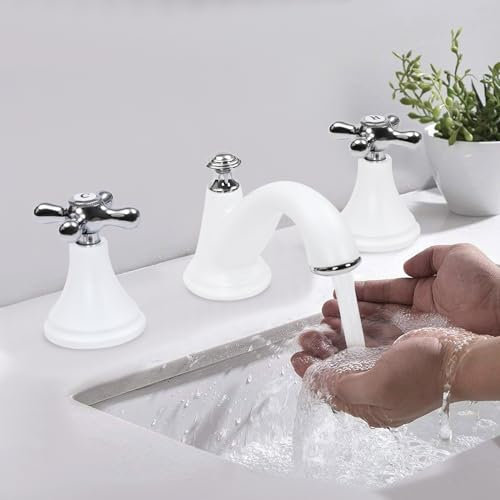 Robinet de baignoire à 3 trous - Mitigeur de lavabo - Pour salle de bain, cuisine, douches, lavabo, blanc