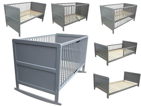 Micoland Kinderbett Juniorbett Beistellbett Wiege 140x70 cm 4in1 grau