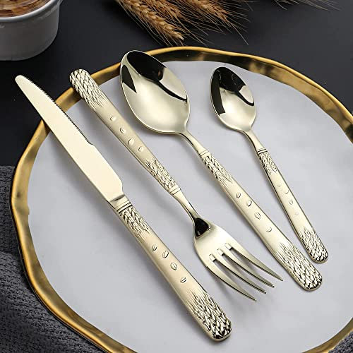 Ensemble d'argenterie 24 pièces, ensemble de couverts pour 6 personnes, ensemble de couverts de table en acier inoxydable, ensembles d'ustensiles pour la cuisine, passe au lave-vaisselle (plaqué or z