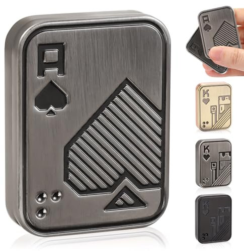 Bufccy Fidget Slider, Metal Poker Push Card, Fidget Toy, Fidget Clicker for Adults Teens, Relieve Stress Anxiety ADHD, Gift for Boyfriend, Husband and Father (Silver A)