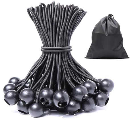 JunGG Spanngummis mit Kugel 25-er Pack 20cm Planenspanner mit Kugel Schwarz | Gummispanner Zeltgummis Expanderschlingen Gummischlaufen für Planen Zelt Banner