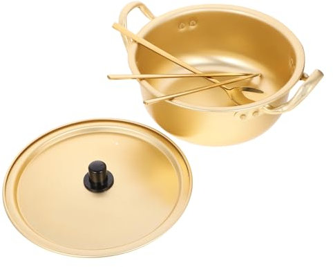 Hoement Ramen-topf Aus Aluminium Antihaft-ramen-kochtopf Mit Doppelgriff Für Instant-nudeln Goldenen Essstäbchen Und Löffel Für Suppen Und Einfache Gerichte
