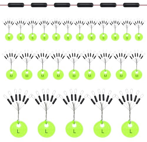 Annyswit 150 Stück Gummistopper Angeln 6 in 1 Schnurstopper Angeln Klein S & M & L Zylindrisch Stopper Gummiperlen Angeln Forelle für 0,1–0,43mm Linie Stopper Angeln und Sinker Stops