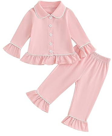 Siyova Toddler Baby Girl Pajamas Set Long Sleeve Buttons Blouse+Pants Suit 2Pcs Homewear Outfits for Kid Girls Tops Pants Sets