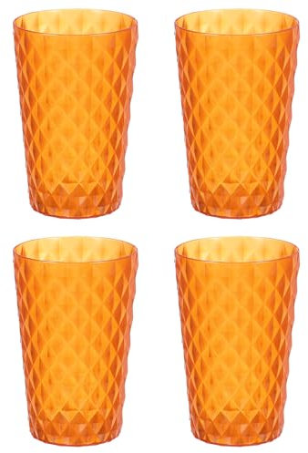 sourcing map 4Pcs Plastic Drinking Cups, Transparent Unbreakable Reusable Water Tumblers Stackable Drinking Glasses for Coffee, Milk, Juice, Orange