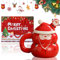 Fairypeach Taza de Café de Navidad de Cerámica con Tapa y Cuchara - Diseño de Papá Noel, Muñeco de Nieve, Árbol - Decoración y Regalos, Vajilla (LR)