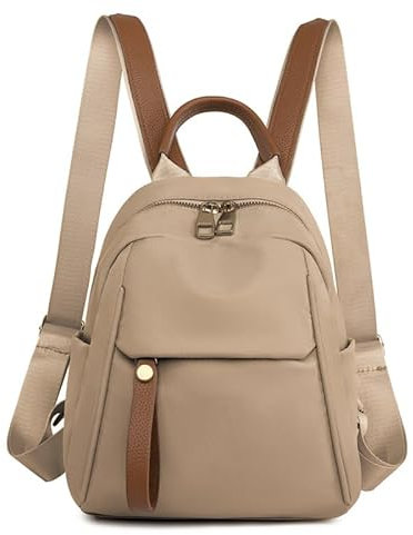 FUNSEED Rucksack Damen klein, lässig Oxford-Stoff Tasche, Diebstahlsicher Cityrucksack, Eleganter Tagesrucksack für Büro, Pendeln, Arbeit, Schultertasche für den täglichen Gebrauch, Beige