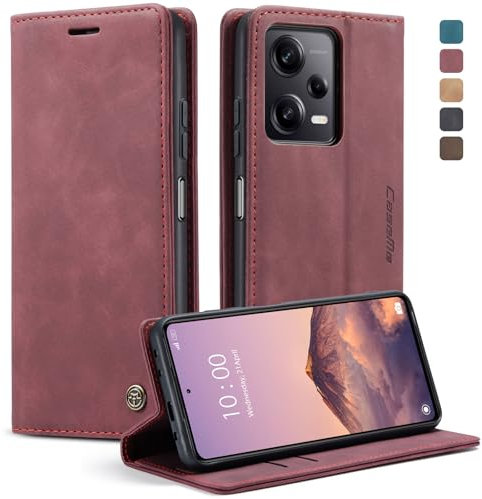 owlhold Funda Xiaomi Redmi Note 12 Pro Plus 5G /12 Pro+ 5G Carcasa Avanzado PU Piel [Tarjetas y Billetera][Soporte Plegable][Cierre Magnético] Libro Carcasa Redmi Note 12 Pro+/12 Pro Plus -Vino Rojo