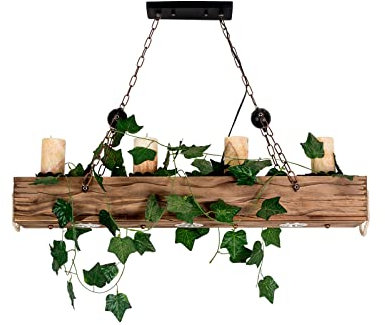 Wulimasun Hängelampe,4xe27 Antiker Holz Hängeleuchte Lampe Industriestil Pendelleuchte Beleuchtung,Ohne Leuchtmittel,Für Wohnzimmer,Schlafzimmer, Küche,Esszimmer,Cafe