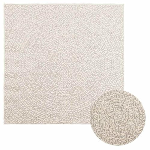 vidaXL Teppich ZIZUR Creme 120x120 cm Jute-Optik Indoor und Outdoor, Fußmatte, Bodenteppich, Teppichboden, Bodenmatte, Flächenvorleger, Innenteppich