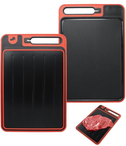 Miracle Melt Defrosting Board 4 in 1 Double Sided Cutting Board with Grater Sharpener Chopping Board for Fast Thaw Meat & Food 36.9x25cm Red