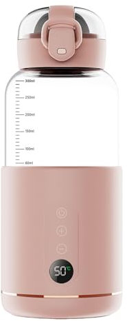 BEALIFE Chauffe-biberon sans Fil, Chauffage Pratique en Un Seul clic, écran LED affichant la température, Chauffe-biberon en Verre, Rose