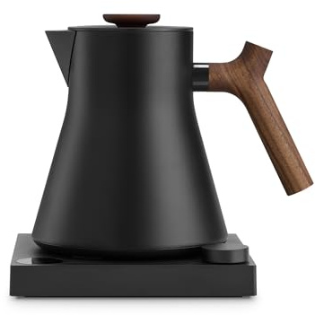 Fellow Corvo EKG Pro Electric Tea Kettle - Quick Heating, Precise Temperature Control Electric Kettle, Scheduling, Built-in Brew Timer for Boiling Water - Matte Black with Walnut Handle - 0.9 Liter
