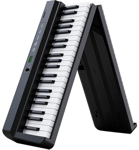Rhymo Teclado Piano Plegable, 61 Teclas Piano Eléctrico Sensible, Teclado Eléctrico Portátil Contrapesado con Bluetooth MIDI, Teclado Digital Plegable para Principiantes, Viajar