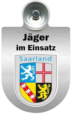 Alu-Dienstschild Jäger im Einsatz 10x16 cm, für Auto Fahrzeug Windschutzscheibe mit Saugnapf für Frontscheibe (Saarland)