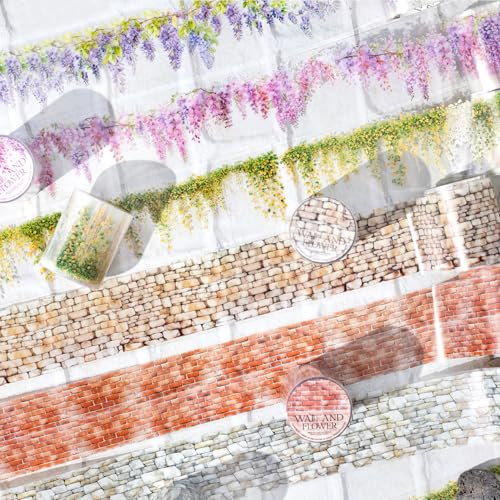 Scrapbooking Zubehör Stickers Set,6 Rolls Blumen Wall Themed PET Washi Tape Aesthetic Stickers,Decorative for Bullet Journal Zubehör,Journaling,Photo Album,Notebook,DIY Crafts(Wall and Flowers)