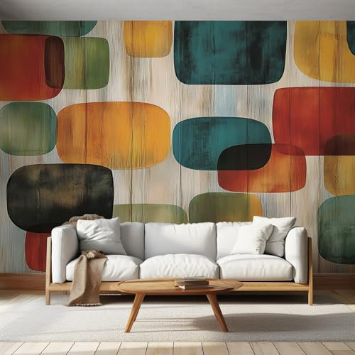 Colorful Wallpaper, Mid Century Geometric Wallpaper for Living Room, Non-Woven Decor Wall Paper, Photo Dining Room, Hallway, Lounge, Mural Large Home Decor 350 x 256 cm