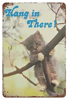 FJQWKLF Hang in There Cat Wall Metallposter, süßes Kätzchen, Blechschilder, Geschenk für Katzenliebhaber und Heimdekoration, 30,5 x 40,6 cm