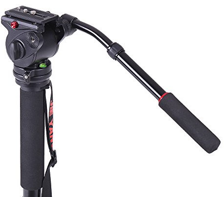 Qukaim JY0506 Profional Aluminum Alloy Monopod with Fluid Head, Max Load Capacity 4kg, 360° Rotation, 5 Sections, 1/4 to 3/8 Screw, For ILDC DSLR Camcorder DV Pocket Camera