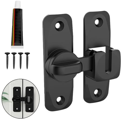 Serratura Porta Catenaccio, 90/180 Gradi Serratura per Porta Scorrevole Serrature Porte di Sicurezza Bullone di Blocco Fibbia con Viti per Porta in Legno Giardino Cucine Finestre, Nero