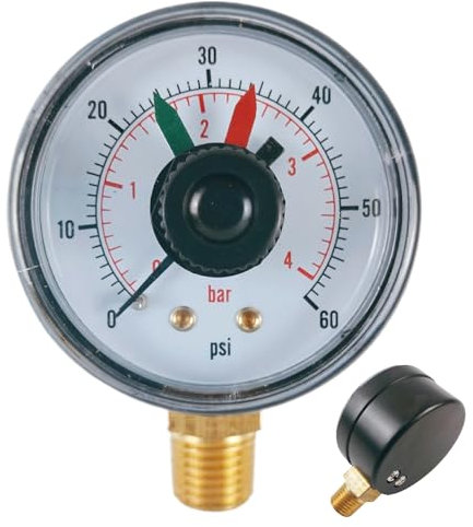 Wasserdichter Tester, Manometer für Poolpumpe, 0-60 Psi, Manometer für Poolfilter, Manometer mit Zifferblatt für Poolfilter, Radial mit doppeltem Zeiger rot und grün, präzises Manometer