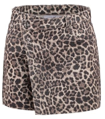Hailys Damen Mini Jeans Hosenrock Skort La44nia Jeansrock Shorts Leopard-Muster QF-2409035 Leo (7878) XS