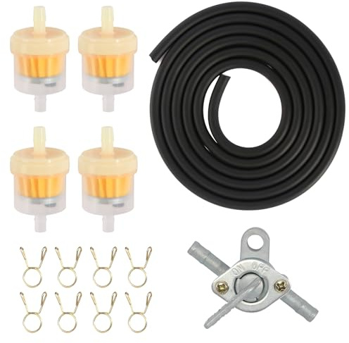 AOROPS Benzinschlauch Kit, Motorrad & Auto Kraftstofffilter mit 2m Benzinschlauch 6mm, 4 Benzinfilter, 8 Schlauchschellen, 4 Jahre Garantie