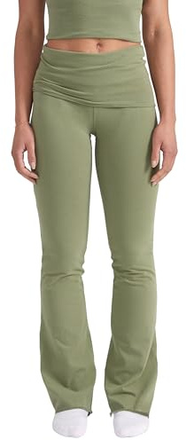 Style & Republic Damen Flared Leggings aus weicher Baumwolle – Umklappbare Yogahose mit Klappbund, Bootcut-Style, lässig & bequem mit weitem Bein, Schlaghose, Olive, XL