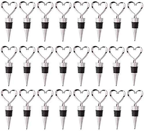 24 Pack Love Design Tappi per Bottiglie di Vino Un Forma di Cuore e Bevanda con Borsa Trasparente Bianca per Matrimoni, Feste