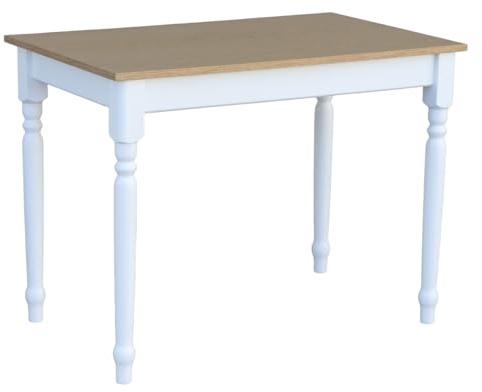 Metdrew Esstisch aus Holz | Tisch 100x60 cm | Kompakt & stabil | Mit Zierbeinen | Für 4 Personen | Platzsparend für Küche | Skandinavisches Design | Weißer Küchentisch | Tischplatte: Eiche Hell