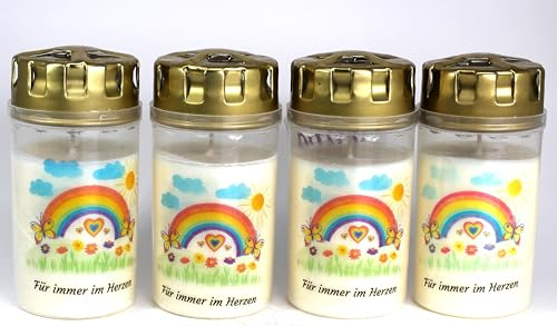 4 Grablichter, Grabkerzen, Sternenkinder (Regenbogen) 4er Set- 12,5x6 cm - 4101 - ca. 65 Stunden Brenndauer je Grablicht – Trauerkerze - Motivkerze - Gedenkkerze